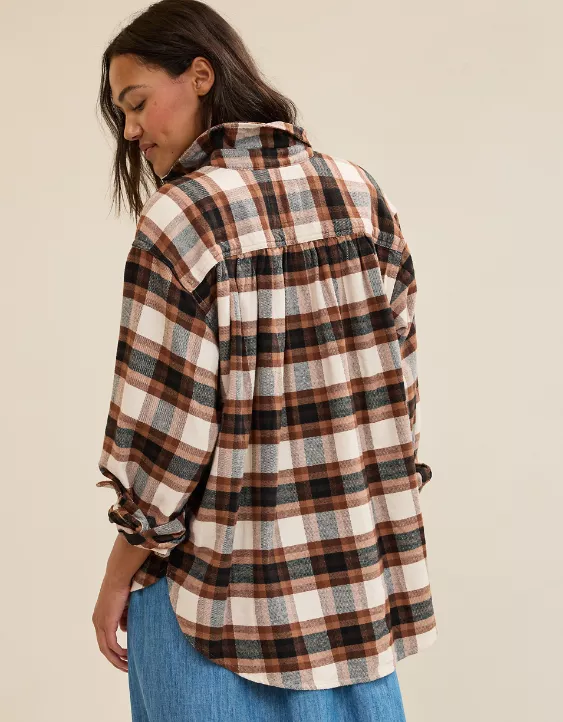 Aerie Anytime Fave Flannel Button Down Shirt Sandbar - Image 3