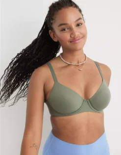 Aerie SMOOTHEZ Full Coverage Lightly Lined Bra Olive Fun