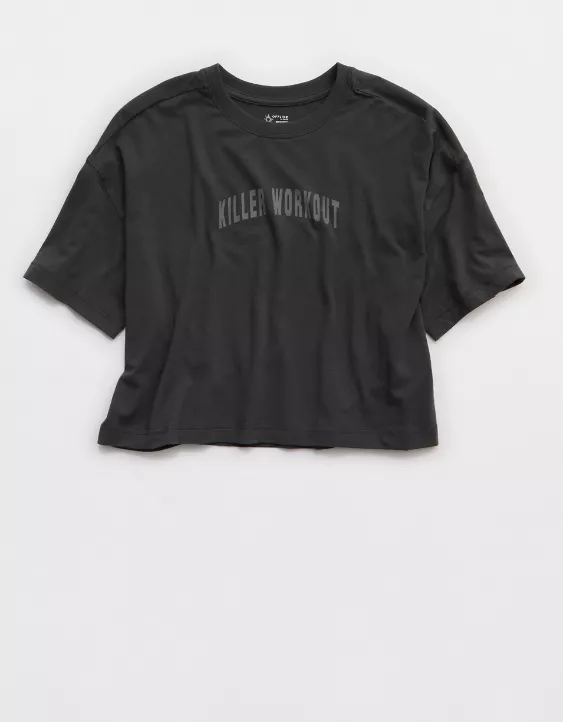 OFFLINE By Aerie Let's Stretch Cropped T-Shirt Smoked Gray - Image 3