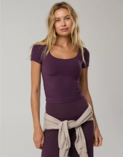 OFFLINE By Aerie Real Me Scoop T-Shirt Cool Berry