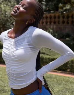OFFLINE By Aerie Thumbs Up Ruched Long Sleeve T-Shirt White