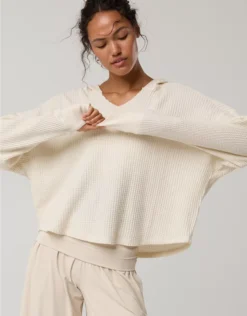 OFFLINE By Aerie Wow! Waffle Hoodie Heather Frost