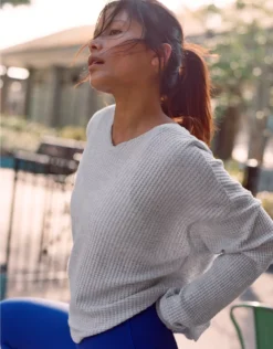 OFFLINE By Aerie Wow! Waffle Notch Neck Long Sleeve T-Shirt Light Heather Gray