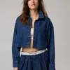 OFFLINE By Aerie Cropped Button Up Shirt Rocky Blue
