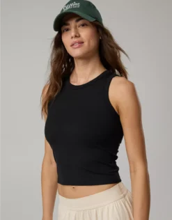 OFFLINE By Aerie Thumbs Up Heavyweight Cropped Tank Top True Black