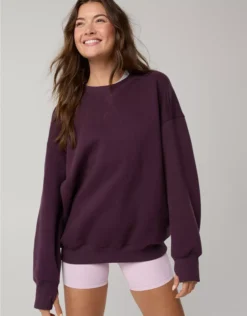 OFFLINE By Aerie Cloud Fleece Oversized Crewneck Cool Berry