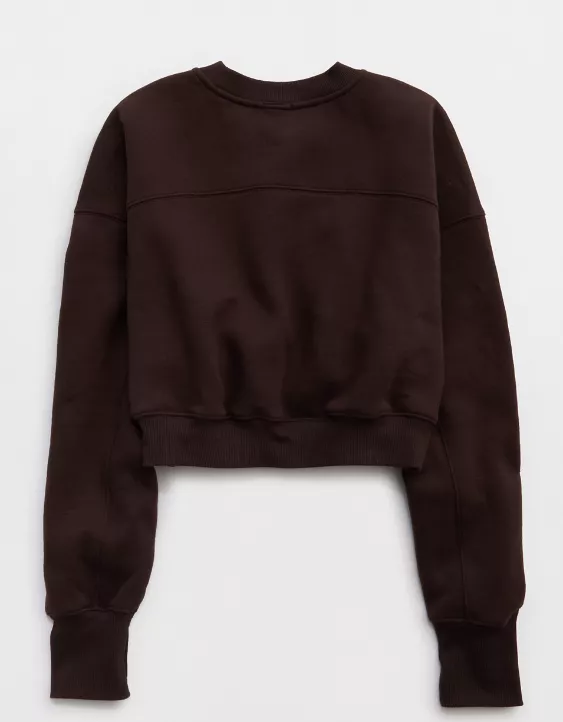 OFFLINE By Aerie Cloud Fleece Cropped Crewneck Sweatshirt Deep Earth - Image 4