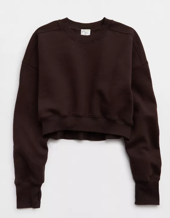 OFFLINE By Aerie Cloud Fleece Cropped Crewneck Sweatshirt Deep Earth - Image 3