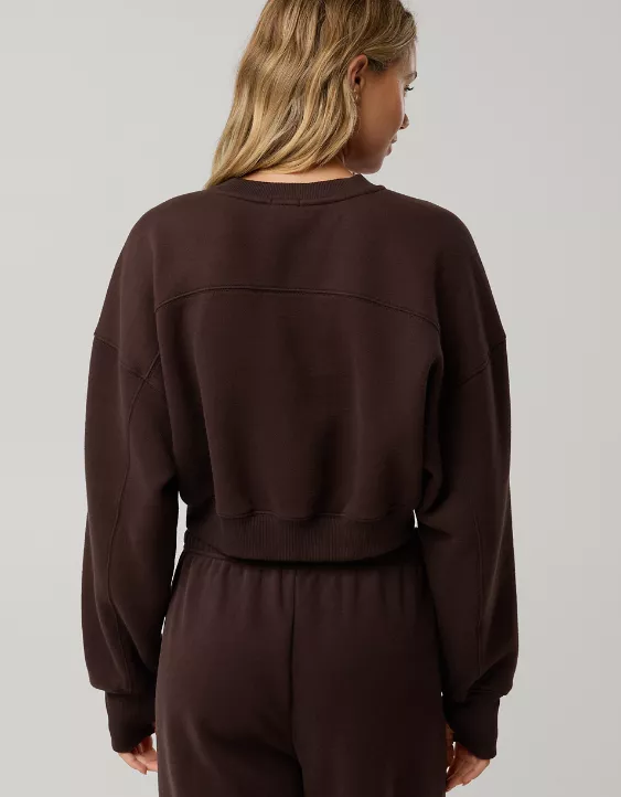 OFFLINE By Aerie Cloud Fleece Cropped Crewneck Sweatshirt Deep Earth - Image 2
