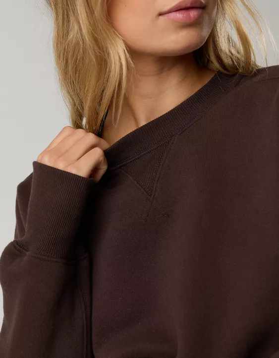 OFFLINE By Aerie Cloud Fleece Cropped Crewneck Sweatshirt Deep Earth - Image 5