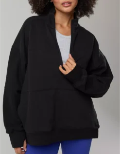 OFFLINE By Aerie Cloud Fleece Quarter Zip Sweatshirt True Black