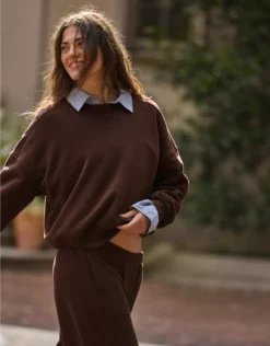 OFFLINE By Aerie Cloud Fleece Classic Crewneck Deep Earth