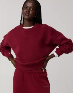 OFFLINE By Aerie Cloud Fleece Classic Crewneck Deep Cherry