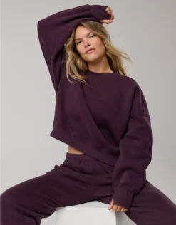 OFFLINE By Aerie Cloud Fleece Classic Crewneck Cool Berry