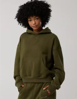 OFFLINE By Aerie Cloud Fleece Classic Length Hoodie Military Green