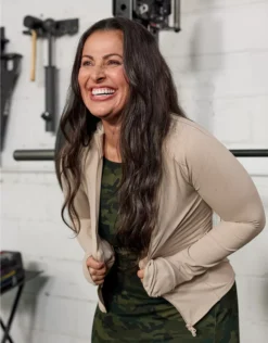 OFFLINE By Aerie Real Me Long Sleeve Mock Neck Full Zip Stone Harbor