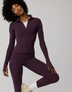 OFFLINE By Aerie Real Me Long Sleeve Mock Neck Full Zip Cool Berry