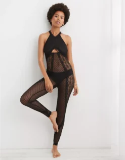 Aerie Show Off Park Picnic Lace High Neck Bodysuit