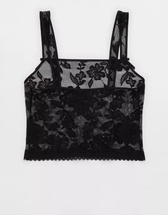 Aerie Show Off Feeling Femme Lace Tank Top True Black - Image 4