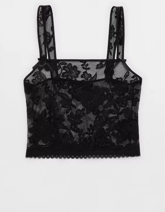 Aerie Show Off Feeling Femme Lace Tank Top True Black - Image 3