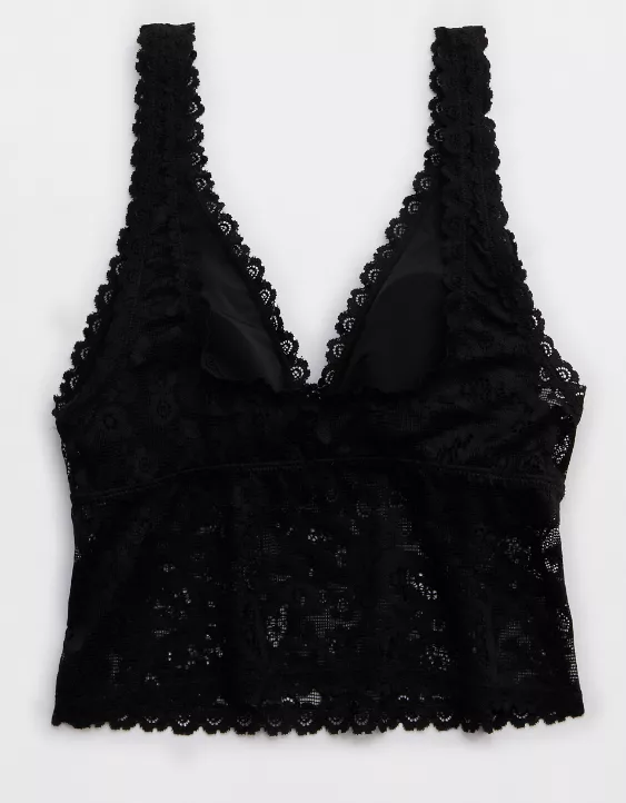 Aerie Show Off Paisley Lace Padded Plunge Tank Top True Black - Image 4