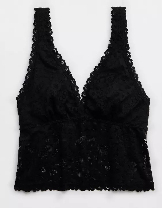 Aerie Show Off Paisley Lace Padded Plunge Tank Top True Black - Image 3