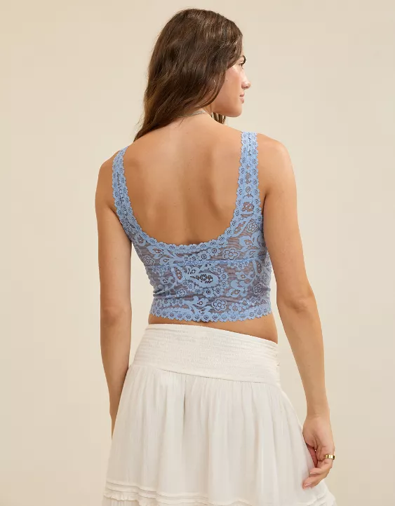 Aerie Show Off Paisley Lace Padded Plunge Tank Top Monaco Blue - Image 2