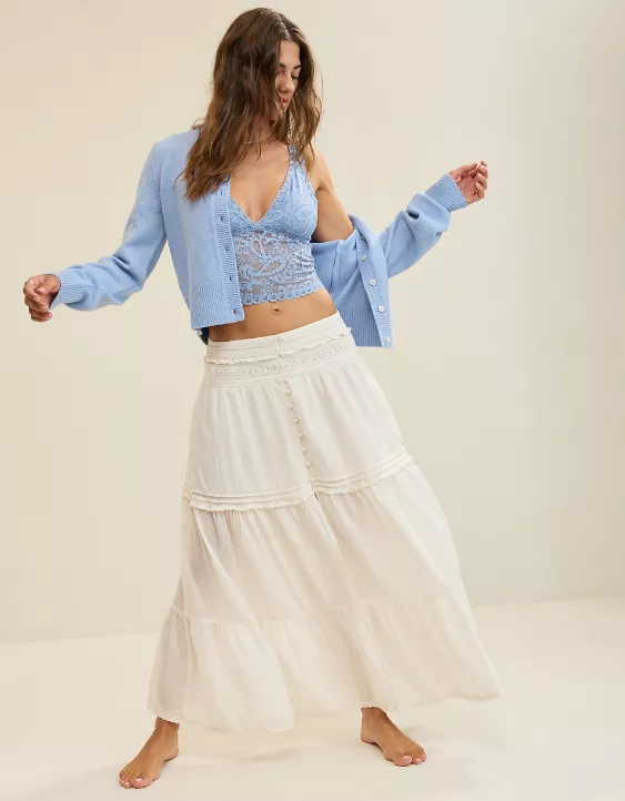 Aerie Show Off Paisley Lace Padded Plunge Tank Top Monaco Blue - Image 5