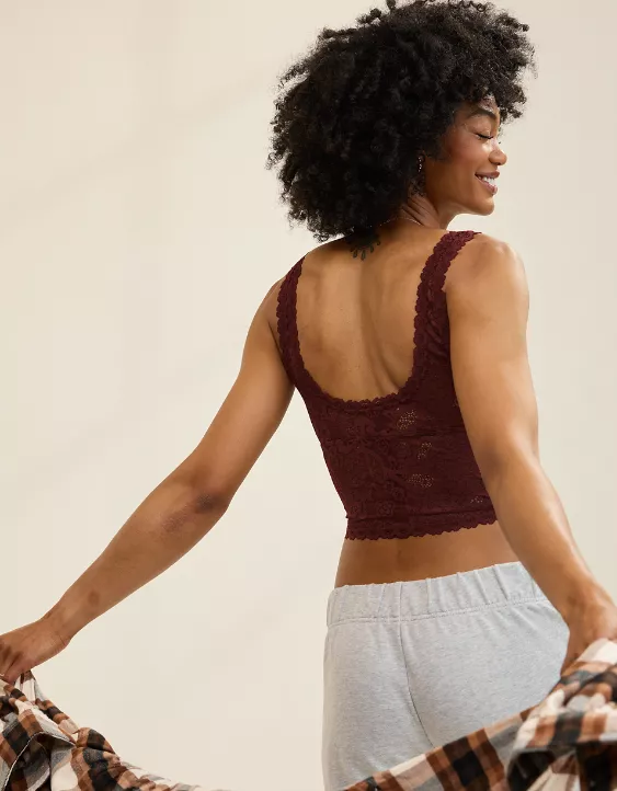 Aerie Show Off Paisley Lace Padded Plunge Tank Top Dark Rust - Image 2