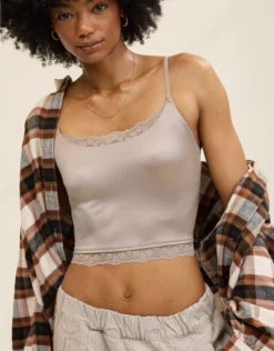 Aerie Show Off Shine Lace Tank Top Stone Harbor