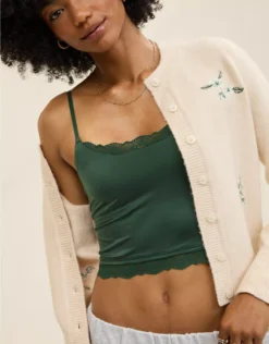 Aerie Show Off Shine Lace Tank Top Rugged Green