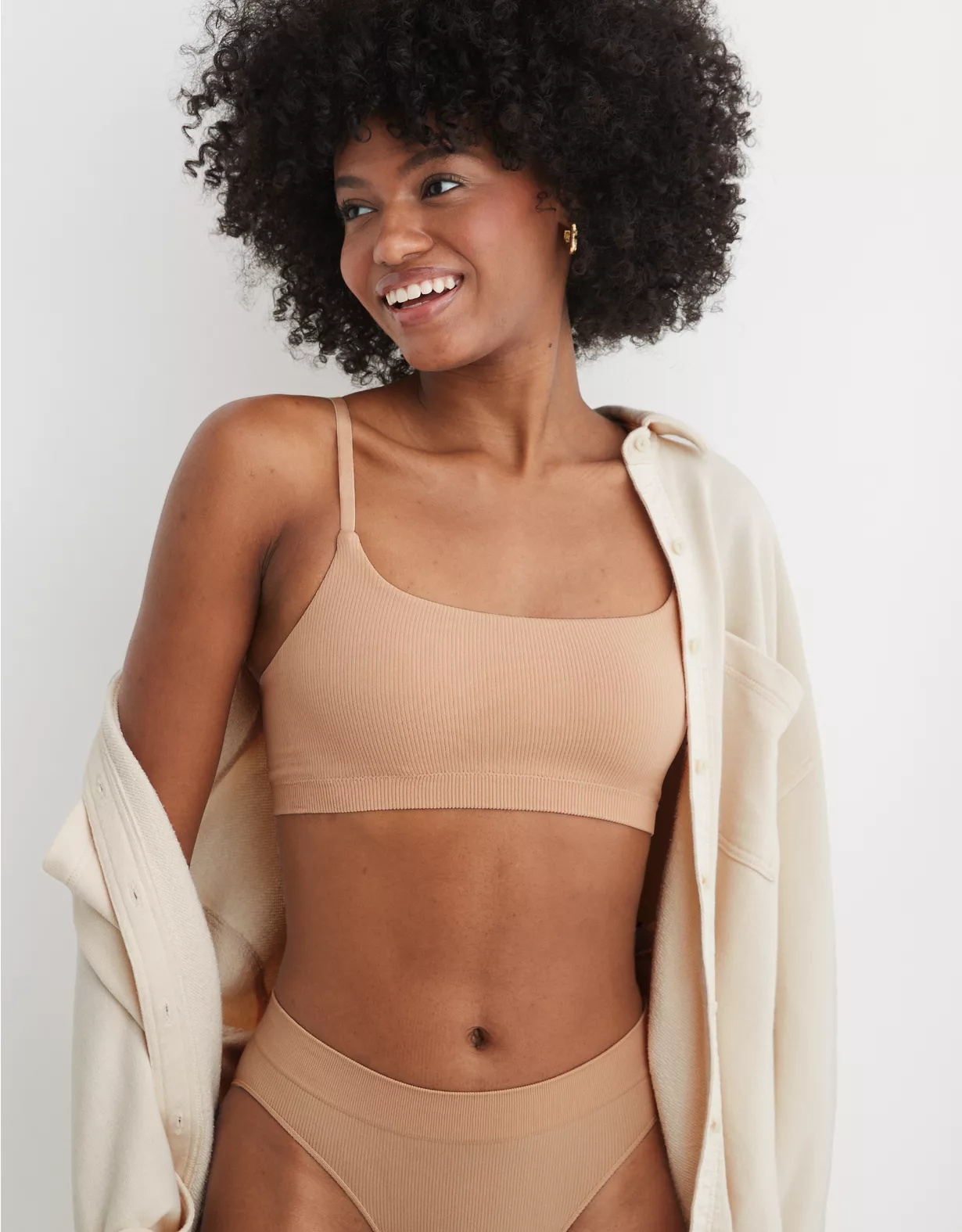 Aerie Superchill Seamless Skinny Scoop Bralette Sands