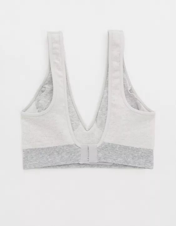 Aerie Superchill Cotton Seamless Plunge Bralette Medium Heather Gray - Image 4