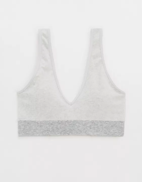 Aerie Superchill Cotton Seamless Plunge Bralette Medium Heather Gray - Image 3