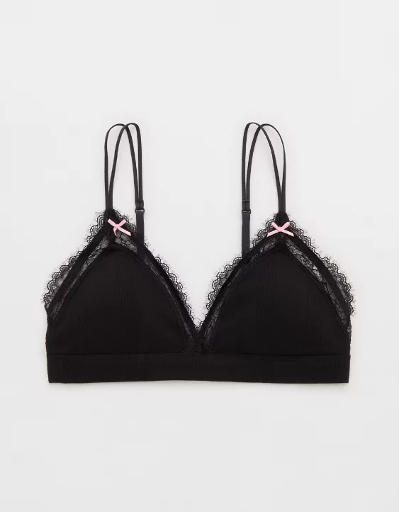 Aerie Superchill Pointelle Padded Triangle Bralette True Black - Image 3