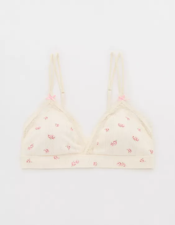 Aerie Superchill Pointelle Padded Triangle Bralette Natural - Image 4