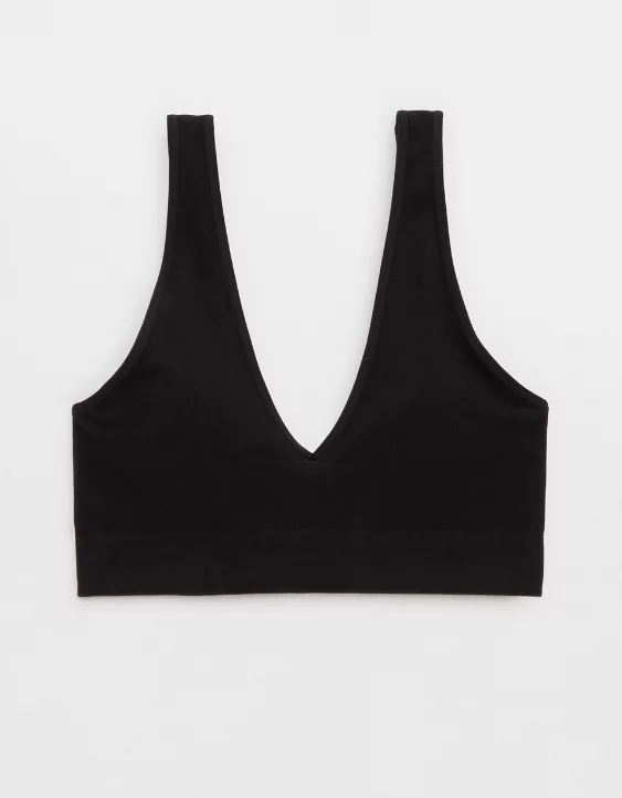 Aerie Superchill Cotton Seamless Plunge Bralette True Black - Image 3