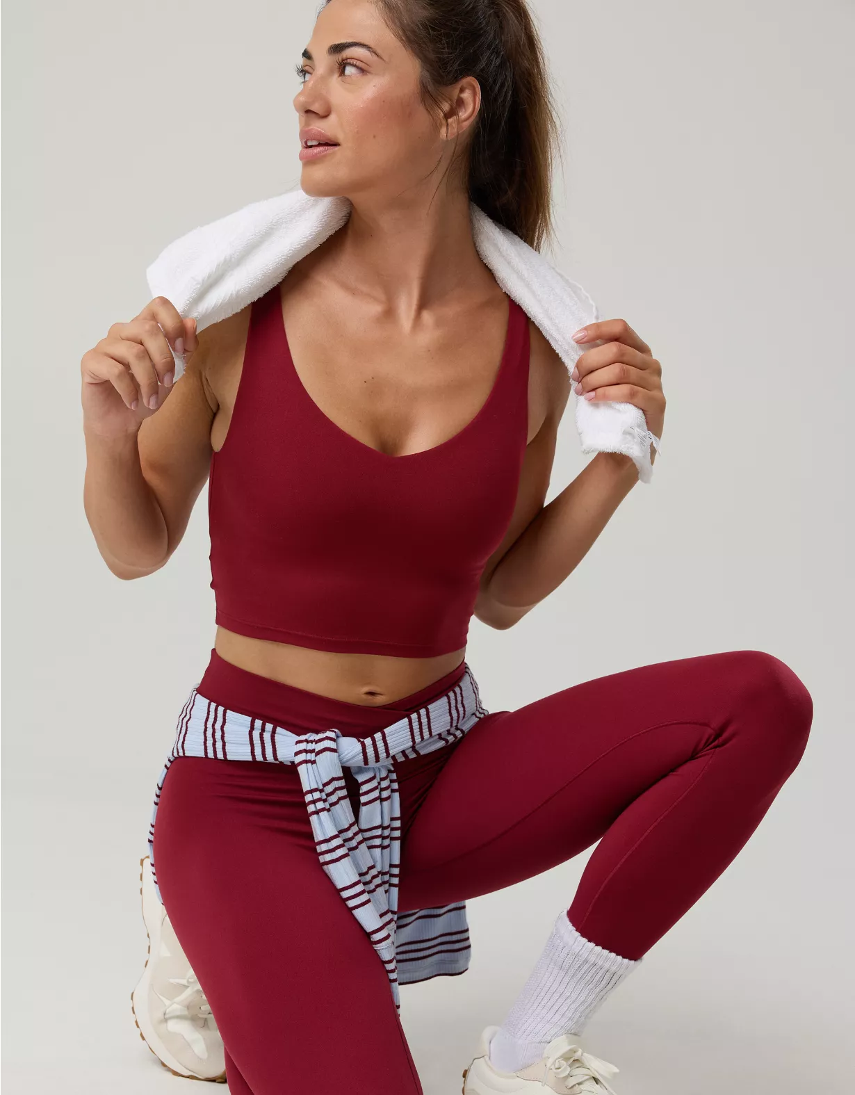 OFFLINE By Aerie Real Me Low Key Longline Sports Bra Deep Cherry