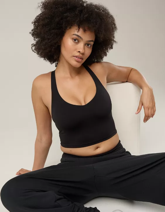 OFFLINE By Aerie Real Me Low Key Racerback Sports Bra True Black - Image 2