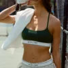 OFFLINE By Aerie The Hugger Logo Elastic Sports Bra Mystical Green