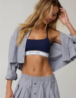OFFLINE By Aerie The Hugger Logo Elastic Sports Bra Royal Navy