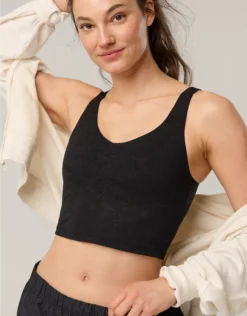 OFFLINE By Aerie Lace Low Key Longline Sports Bra True Black