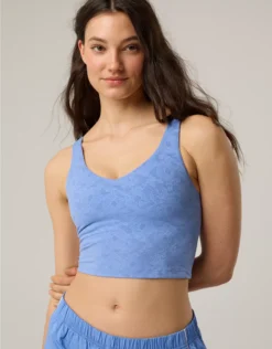 OFFLINE By Aerie Lace Low Key Longline Sports Bra Laundry Blue
