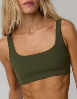 OFFLINE By Aerie Real Me XTRA Ribbed Classic Sports Bra Military Green