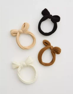 Aerie Wide Elastic Bow Hair Tie 4-Pack Keep It Neutral
