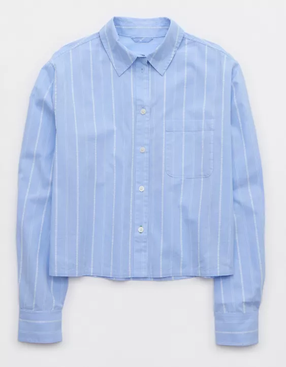 Aerie Off-Duty Poplin Pajama Shirt Ocean Sky - Image 3