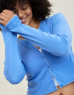 Aerie Off-Duty Pointelle Cardigan Laundry Blue