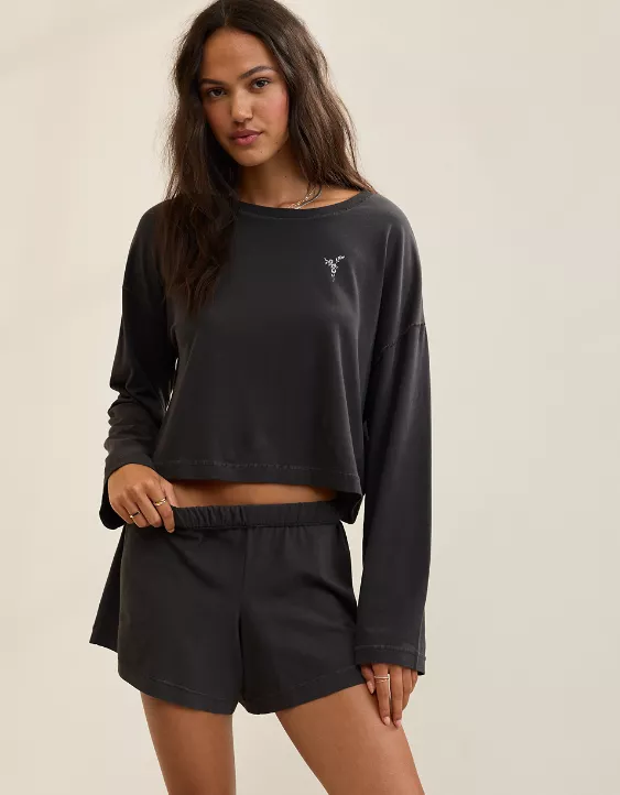 Aerie Dream Jersey Long Sleeve Top Smoked Gray - Image 5