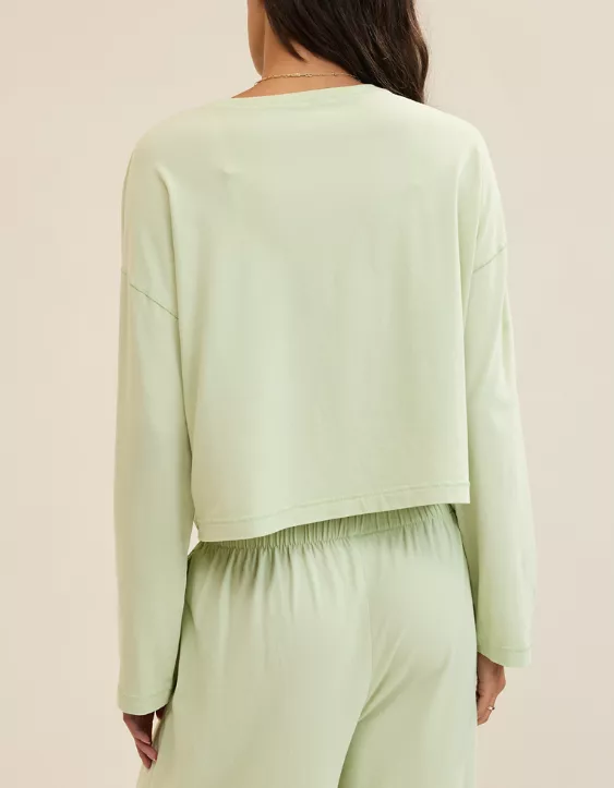 Aerie Dream Jersey Long Sleeve Top Dusty Sage - Image 2