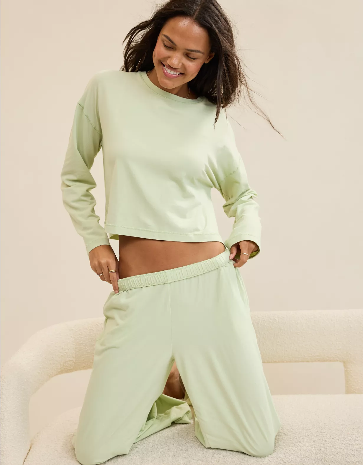 Aerie Dream Jersey Long Sleeve Top Dusty Sage